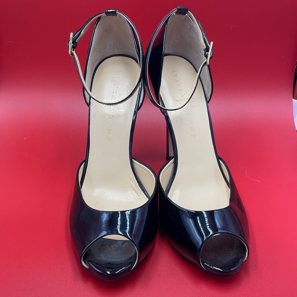Ivanka Trump Black Patent Leather Peep Toe Heels